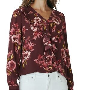 NWT WHITE HOUSE BLACK MARKET Floral Long Sleeve Button Front Blouse Size Medium
